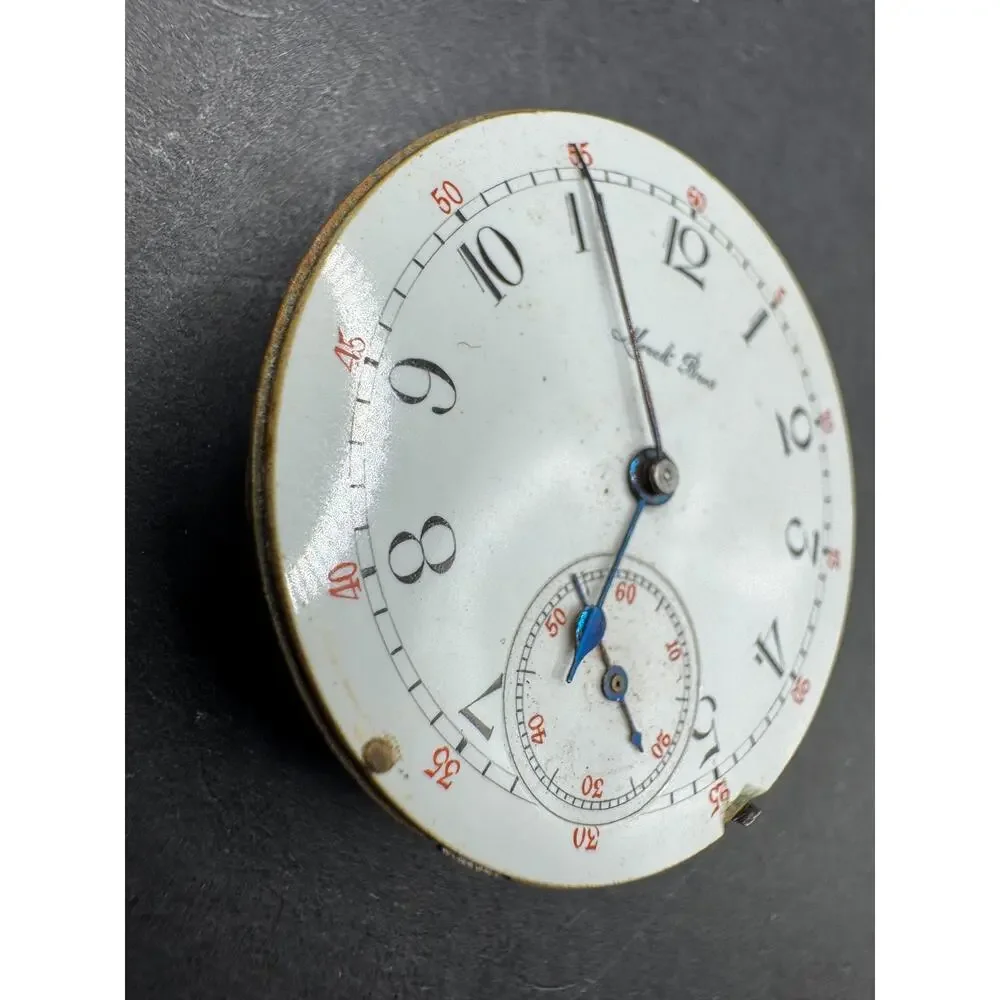 Antique Marck Bros Pocket Watch Movement White Dial 29mm For Parts/Repair